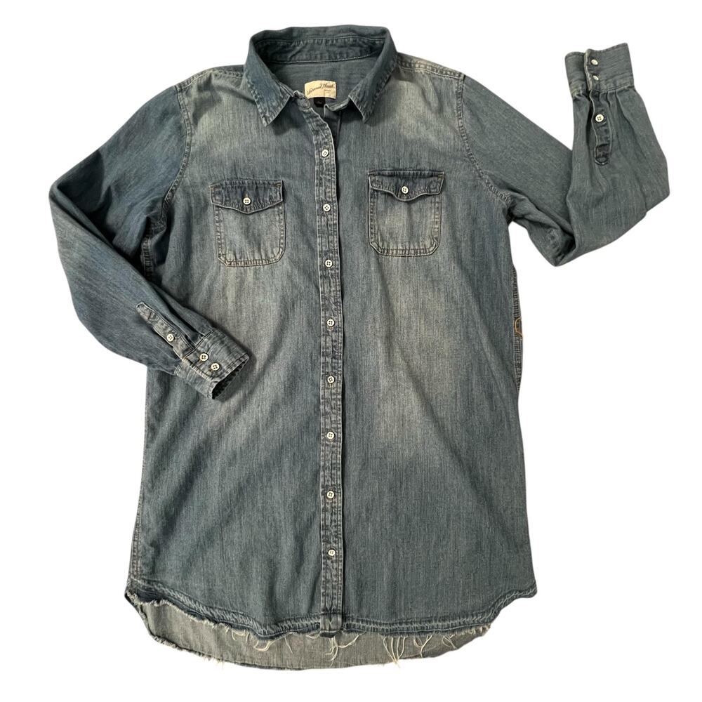 Universal‎ Thread Dress Womens Large Blue Denim Chambray Shirt Tunic Frayed Hem